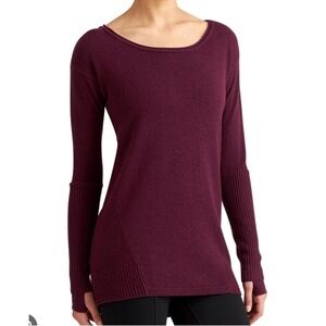 ATHLETA Chianti Merino Wool Nopa Sweater Sz S Athleisure Scoop Neck Maroon